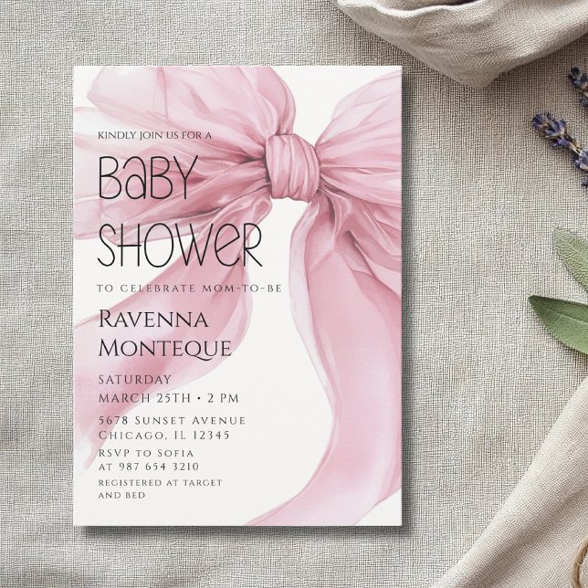 Convite de Chá de Bebê Coquette com Laço Blush Pre (Criador carregado)