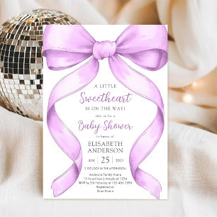 Convite de Chá de Bebê Coquette com Laço Roxo