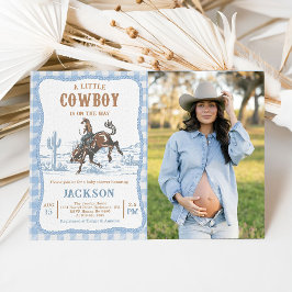 Convite de chá de bebê cowboy ocidental azul