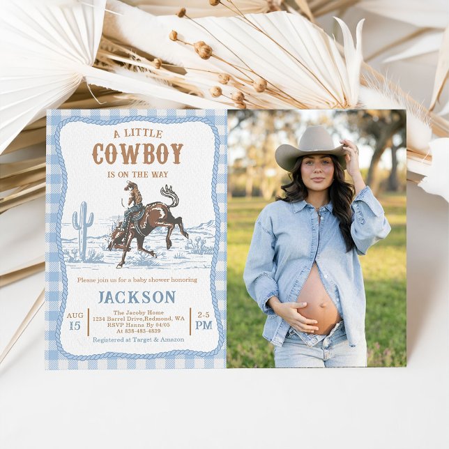 Convite de chá de bebê cowboy ocidental azul (Criador carregado)