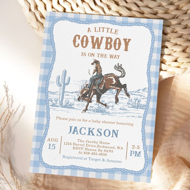 Convite de chá de bebê cowboy ocidental azul (Criador carregado)