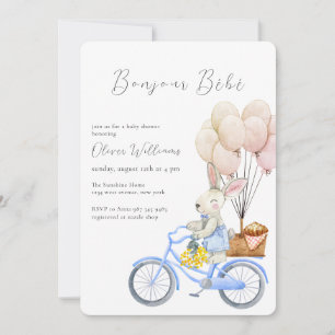 Convite de Chá de Bebê Croissant Balão Bicicleta B