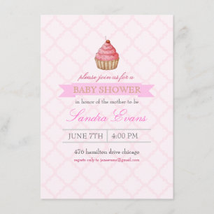 Convite de Chá de Bebê Cupcake com Confeitos Rosa