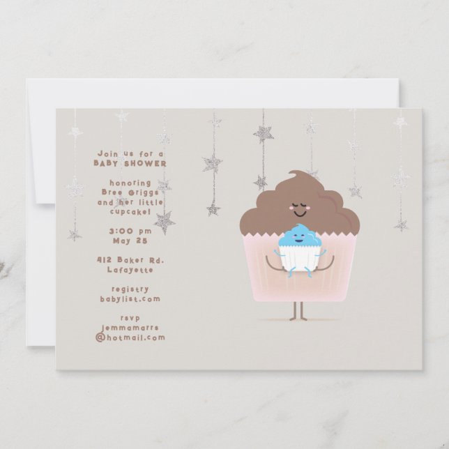 Convite de Chá de Bebê Cupcake Mamãe e Bebê (Frente)