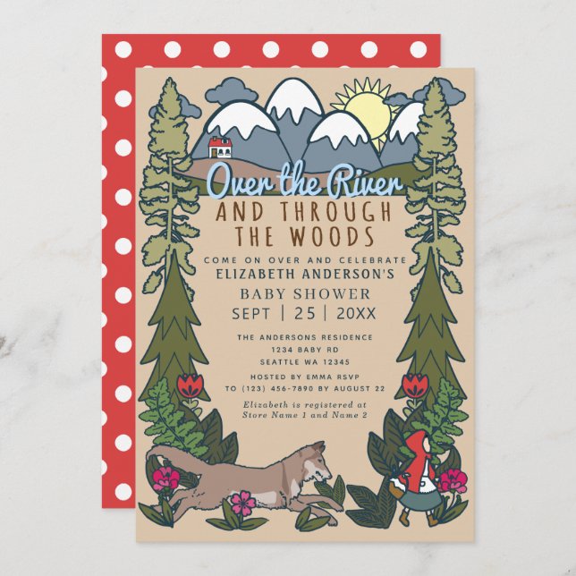 Convite de Chá de Bebê da Chapeuzinho Vermelho Con (Frente/Verso)