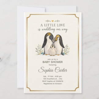 Convite de Chá de Bebê da Família de Pinguins