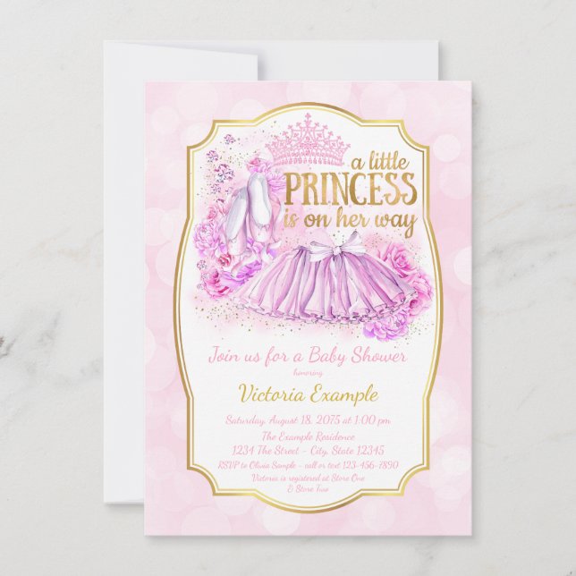 Convite de Chá de Bebê da Princesa Bailarina Rosa (Frente)