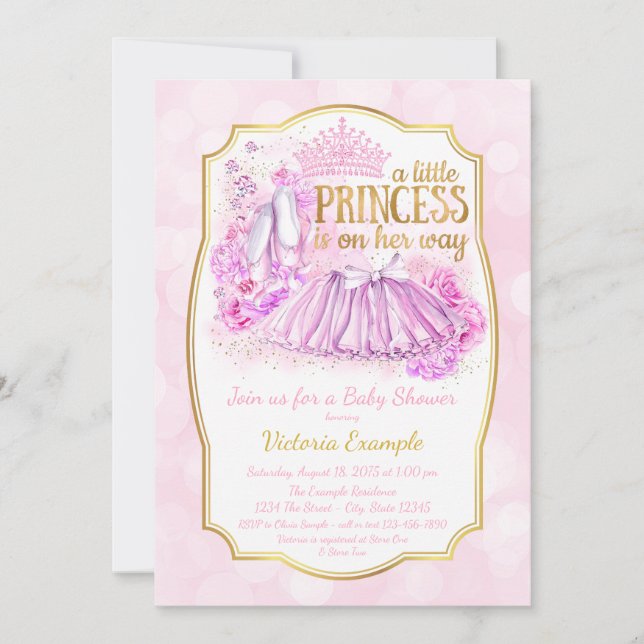 Convite de Chá de Bebê da Princesa Bailarina Rosa (Frente)