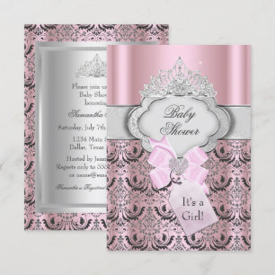Convite de Chá de Bebê Damask & Tiara Princesa