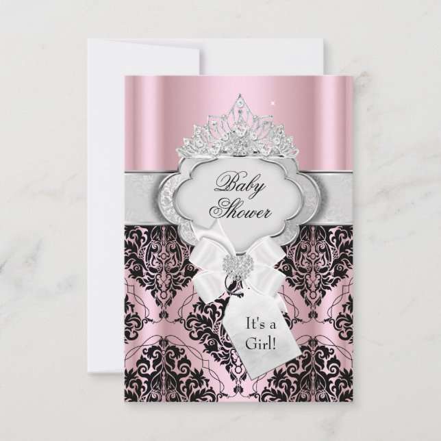 Convite de Chá de Bebê Damask & Tiara Princesa (Frente)
