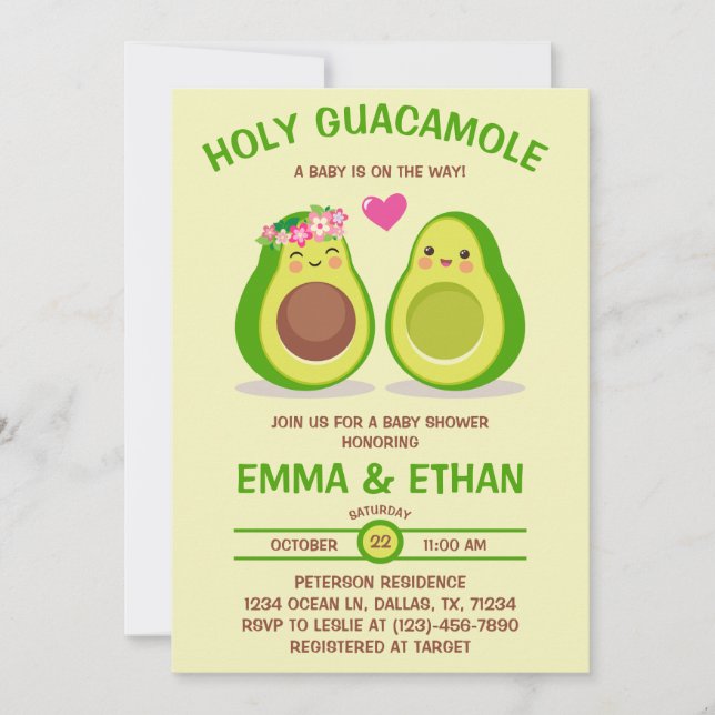 Convite de Chá de Bebê de Abacate Holy Guacamole (Frente)