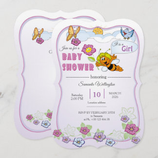 Convite de Chá de Bebê de Abelha para Menina 