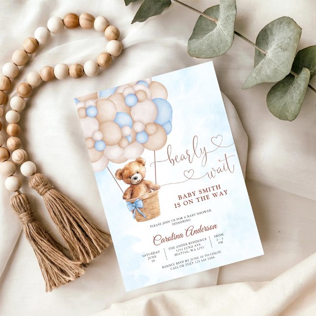 Convite de Chá de Bebê de Balão de Ursinho de Pelú (Criador carregado)