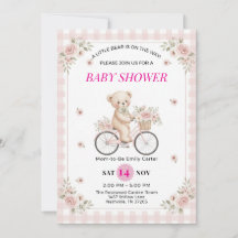 Convite de Chá de Bebê de Bicicleta de Urso de Pel