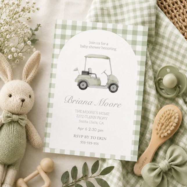 Convite de chá de bebê de carrinho de golfe verde  (Criador carregado)