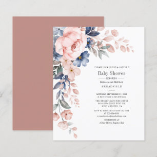 Convite de Chá de Bebê de Casal com Flores Rosa pa