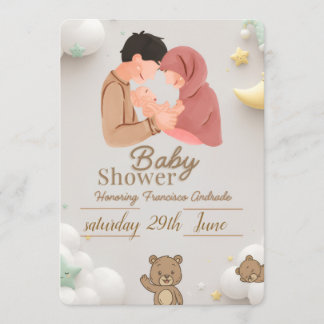 Convite de Chá de Bebê de Casal Fofo com Ted