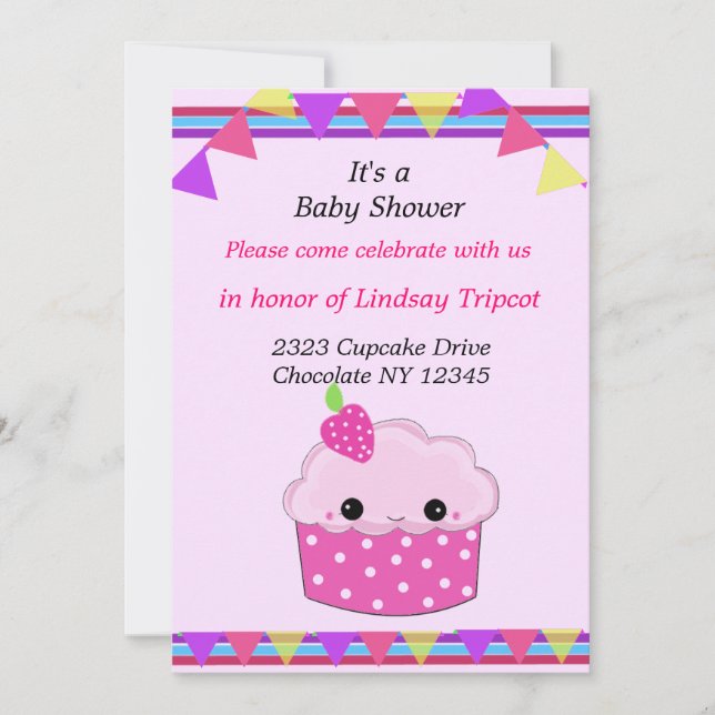 Convite de Chá de Bebê de Cupcake Sorridente (Frente)