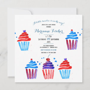 Convite de Chá de Bebê de cupcakes em aquarela fof
