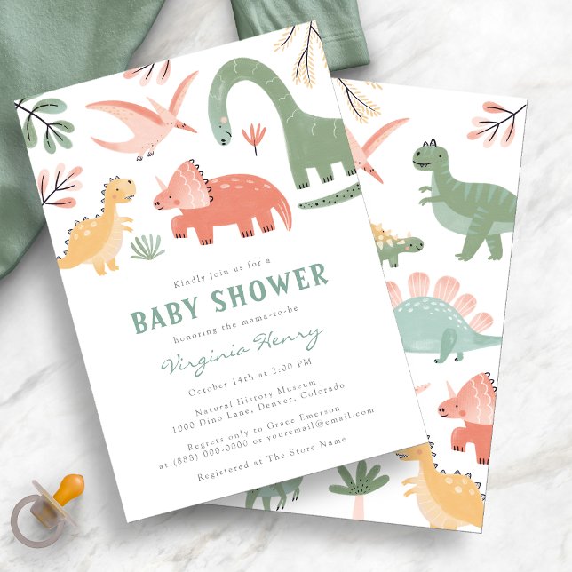 Convite de Chá de Bebê de Dinossauro Fofo (Cute Dinosaur Baby Shower Invitation by Painted Paperie
)