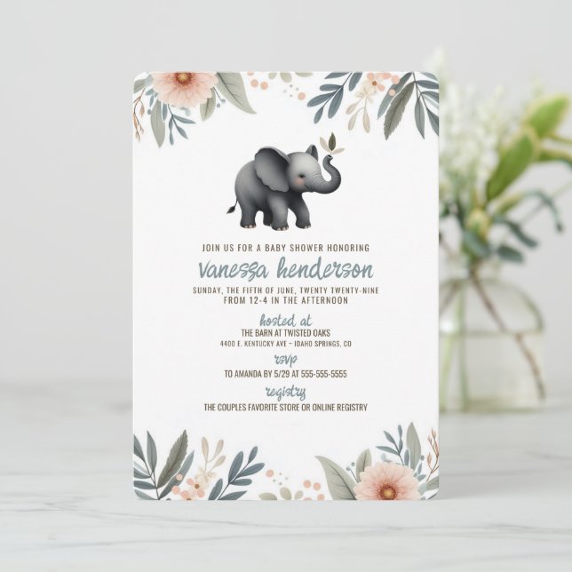 Convite de Chá de Bebê de Elefante (Em pé/Frente)