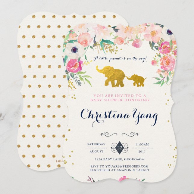 Convite de Chá de Bebê de Elefante (Frente/Verso)