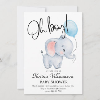 convite de chá de bebê de elefante fofo balão