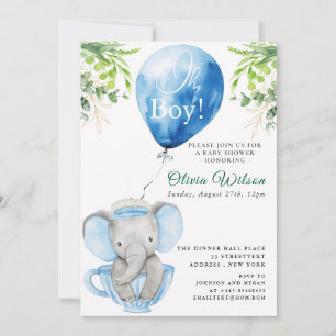 Convite de Chá de Bebê de Elefante para Menino – “
