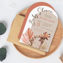 Convite de Chá de Bebê de Girafa Boho Fofo