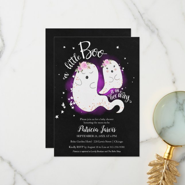 Convite de Chá de Bebê de Halloween: Um Pequeno Bo (Frente/Verso In Situ)
