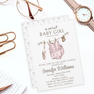 Convite de chá de bebê de menina vintage