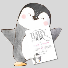 CONVITE DE CHÁ DE BEBÊ DE PINGUIM FOFO DE GÊNERO N