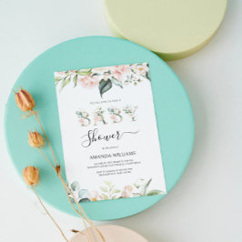 Convite de Chá de Bebê de Rosas Rosa Pálido com Le