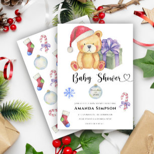 Convite de Chá de Bebê de Urso Teddy de Natal
