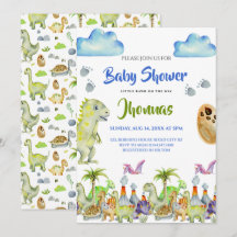 Convite de chá de bebê Dino little rawr