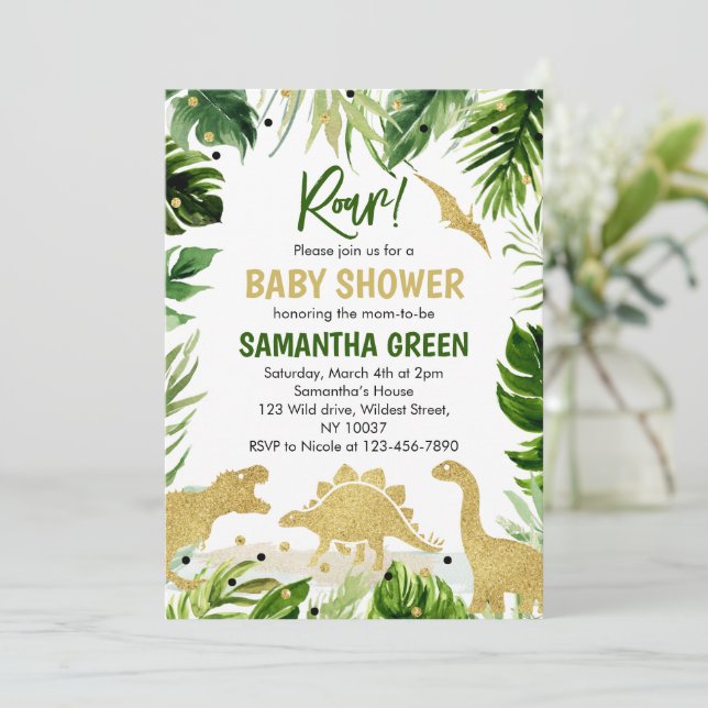 Convite de Chá de Bebê Dinossauro (Em pé/Frente)