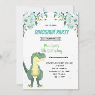 Convite de chá de bebê Dinossauro Azul