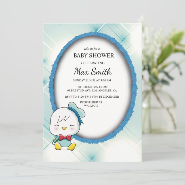 Convite de Chá de Bebê do Adorável Pato – Fofo e D (Em pé/Frente)