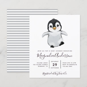 Convite de Chá de Bebê do Adorável Pingüim com Orç