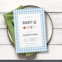 Convite de Chá de Bebê do Casal Blue Gingham BabyQ
