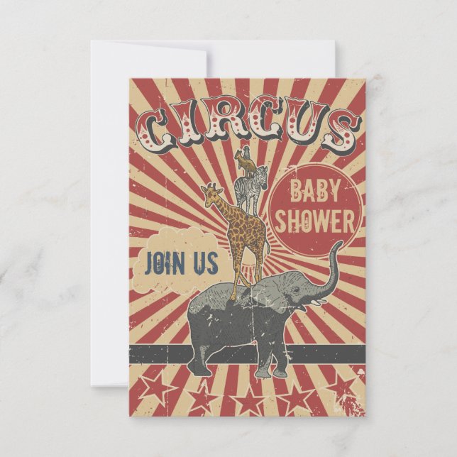 Convite de Chá de Bebê do Circo Retrô Baby (Frente)