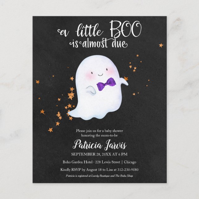 Convite de Chá de Bebê do Orçamento Fantasma no Ha (Frente)