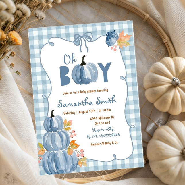 Convite de chá de bebê do Pumpkin Blue do Outono (Criador carregado)