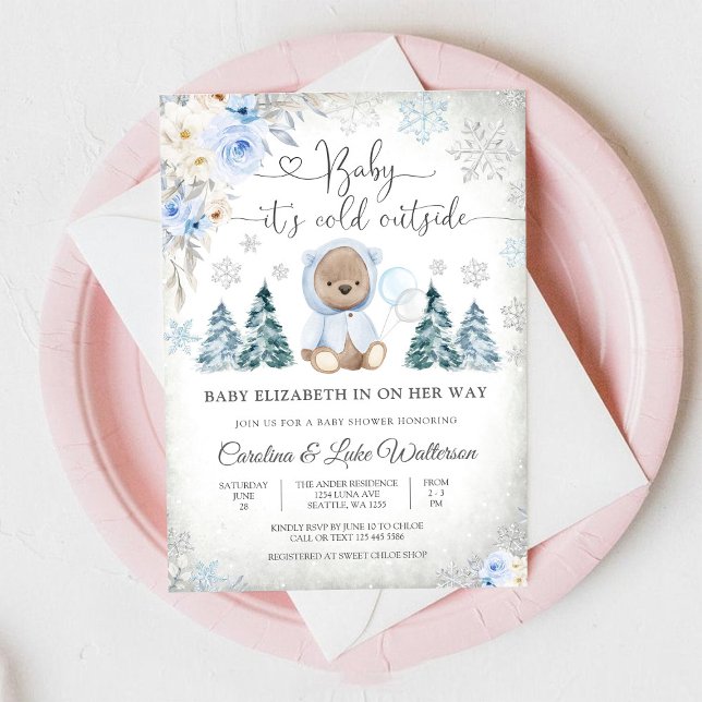 Convite de Chá de Bebê do Ursinho de Inverno (Criador carregado)