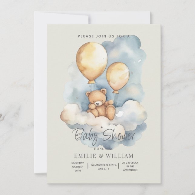 Convite de Chá de Bebê do Ursinho Teddy Mal Pode E (Frente)