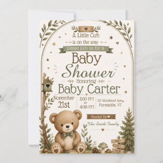 Convite de Chá de Bebê do Urso da Floresta