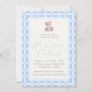 Convite de Chá de Bebê do Urso Gingham Clássico