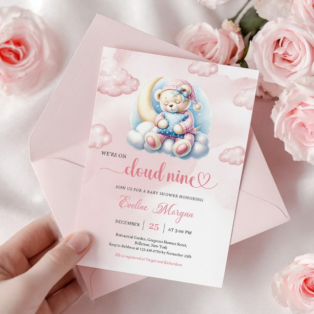 Convite de Chá de Bebê do Urso Teddy Encantador Nu (Charming Teddy Bear Baby Shower Invite Cloud 9)