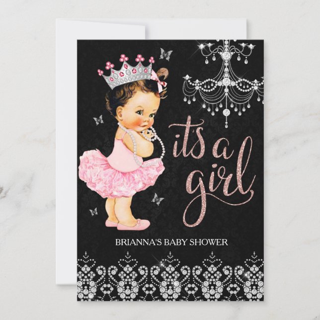 Convite de Chá de Bebê É uma Menina Tiara Princesa (Frente)