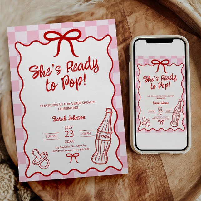 Convite de Chá de Bebê "Ela Está Pronta para Nasce (shes ready to pop baby shower
ready to pop invitation
baby shower invitation girl
pink baby shower )